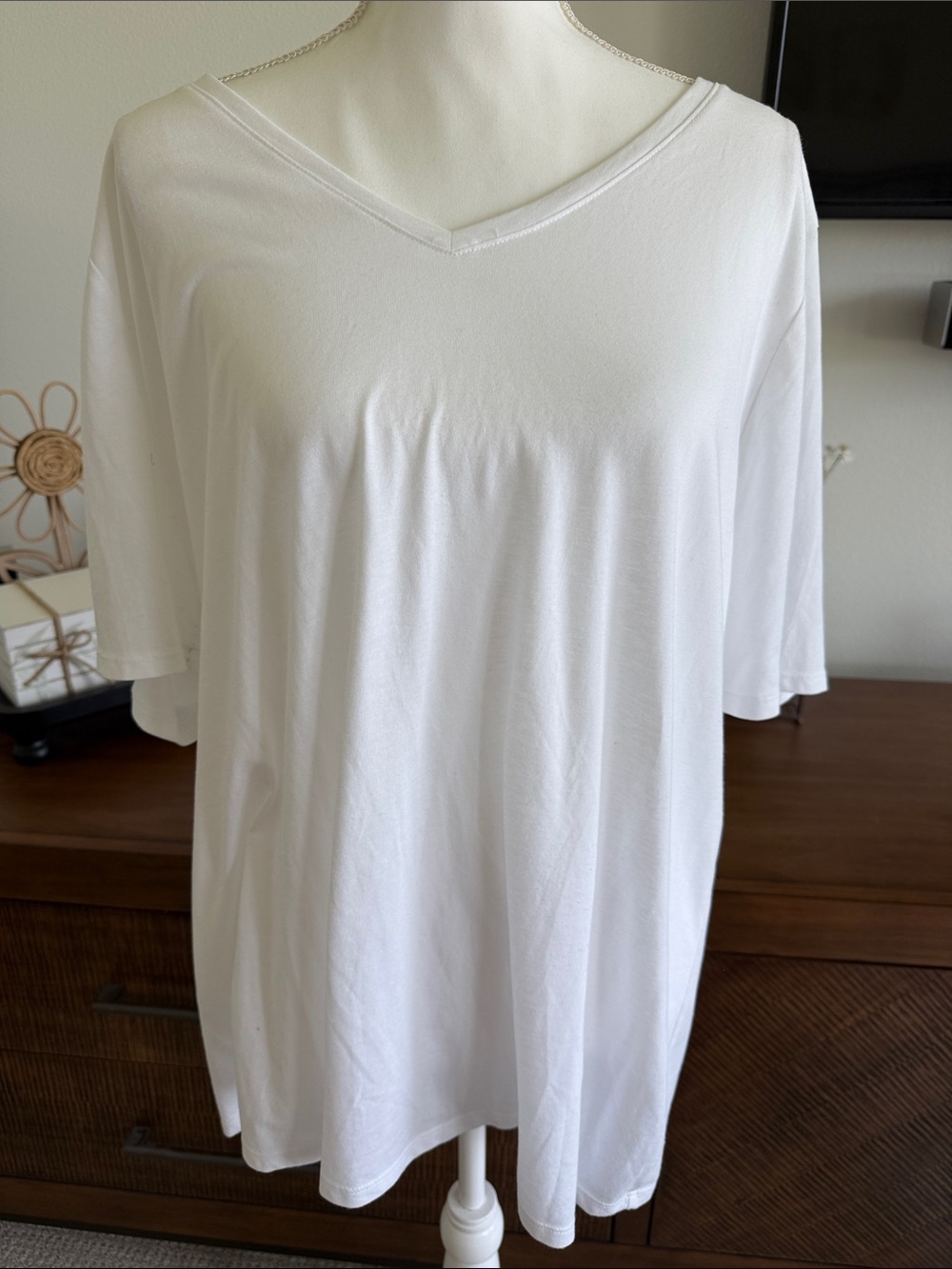 Lane Bryant White V-Neck Cotton Blend Top